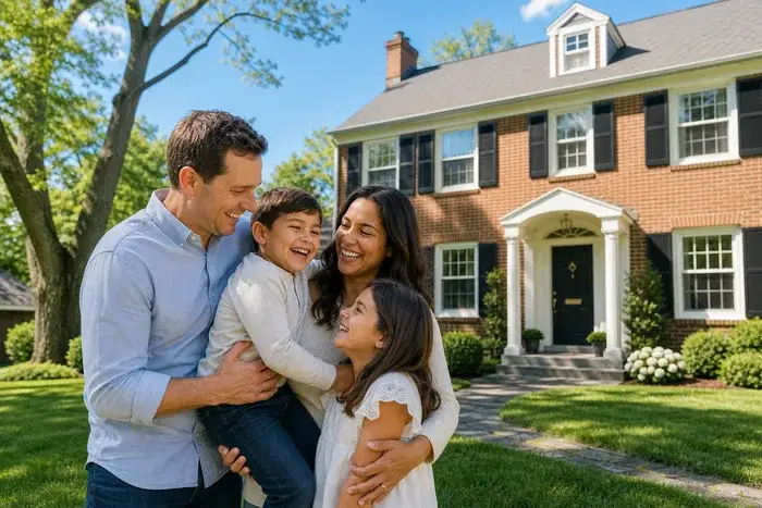 Happy family outside their North Carolina home