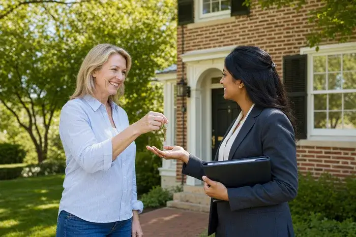 NC homeowner handing over house keys at closing